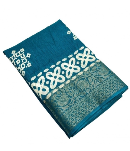 Generic Women's Cotton Silk Printed Saree With Unstitched Blouse 5.5Mtr (Rama)