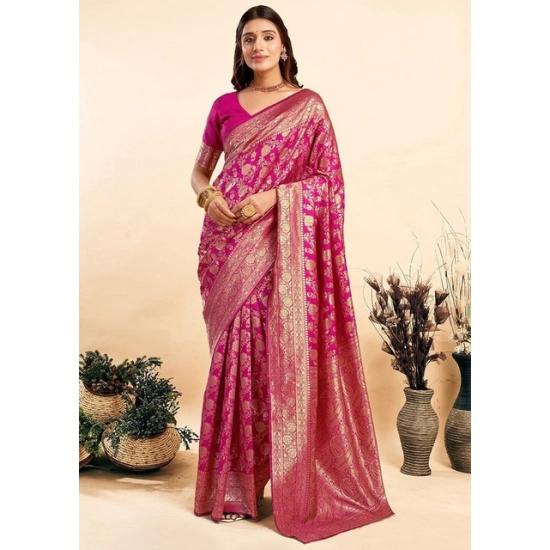 Generic Women's Jacquard Printed Saree With Unstitched Blouse 5.5Mtr (Pink) Generic Women's Jacquard Printed Saree With Unstitched Blouse 5.5Mtr (Pink)