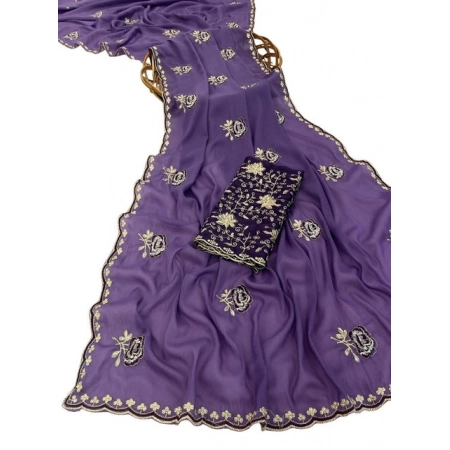 Generic Women's Star Georgette Embroidered Saree With Unstitched Blouse 5.5Mtr (Purple) Generic Women's Star Georgette Embroidered Saree With Unstitched Blouse 5.5Mtr (Purple)