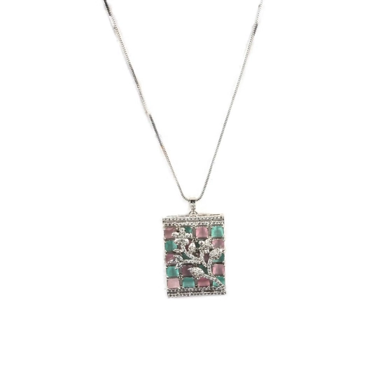 Generic Women's Brass Silver Plated Pendant Set (Multicolor) Generic Women's Brass Silver Plated Pendant Set (Multicolor)