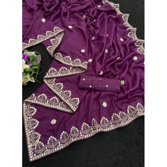 Generic Women's Georgette Embellished Saree With Unstitched Blouse 5.5Mtr (Purple) Generic Women's Georgette Embellished Saree With Unstitched Blouse 5.5Mtr (Purple)