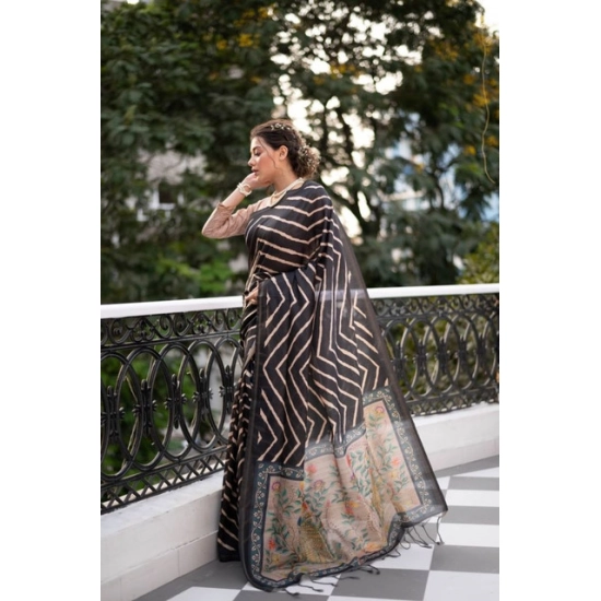 Generic Women's Faux_Tussar_Silk Geometric_Print Saree With Unstitched Blouse 5.5Mtr (Black) Generic Women's Faux_Tussar_Silk Geometric_Print Saree With Unstitched Blouse 5.5Mtr (Black)