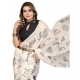 Generic Women's Linen Cotton Printed Saree With Unstitched Blouse 5.5Mtr (Off White)