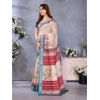 Generic Women's Linen Cotton  Printed Saree With Unstitched Blouse 5.5Mtr (Cream)
