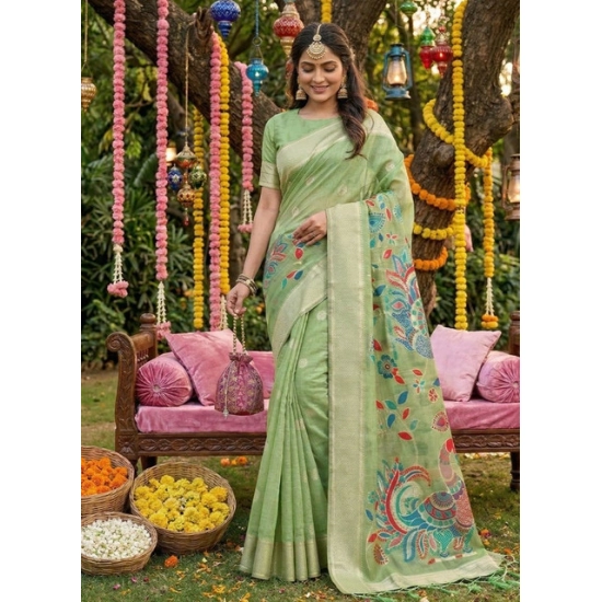 Generic Women's Linen Cotton Floral Embroidered Saree With Unstitched Blouse 5.5Mtr (Light Green) Generic Women's Linen Cotton Floral Embroidered Saree With Unstitched Blouse 5.5Mtr (Light Green)