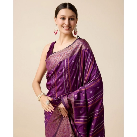 Generic Women's Soft Silk Jacquard Saree With Unstitched Blouse 5.5Mtr (Purple)