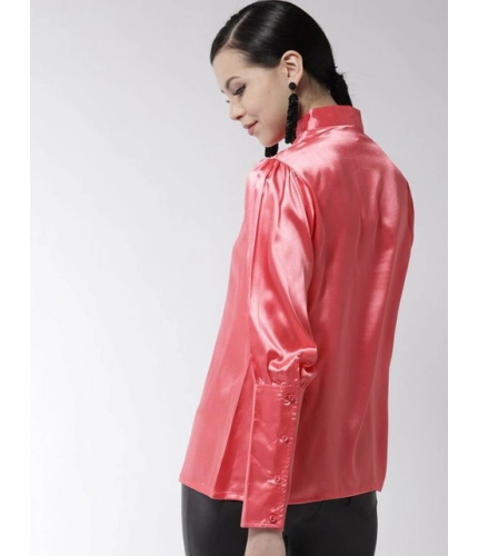 Generic Women's Polyester Solid Long Sleeves Top (Coral)