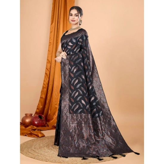 Generic Women's Soft Silk Jacquard Saree With Unstitched Blouse 5.5Mtr (Black)