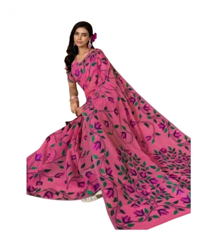 Generic Women's Georgette Printed Saree With Unstitched Blouse 5.5Mtr (Pink)