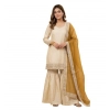 Generic Women's Silk Embroidered 3/4th Sleeve V-Neck Kurti With Sharara Pant and Dupatta Set (Cream & Yellow) Generic Women's Silk Embroidered 3/4th Sleeve V-Neck Kurti With Sharara Pant and Dupatta Set (Cream & Yellow)
