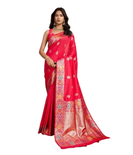 Generic Women's Faux_Banarasi_Silk Woven Saree With Unstitched Blouse 5.5Mtr (Red)