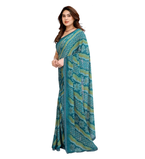 Generic Women's Georgette Printed Saree With Unstitched Blouse 5.5Mtr (Sky Blue)