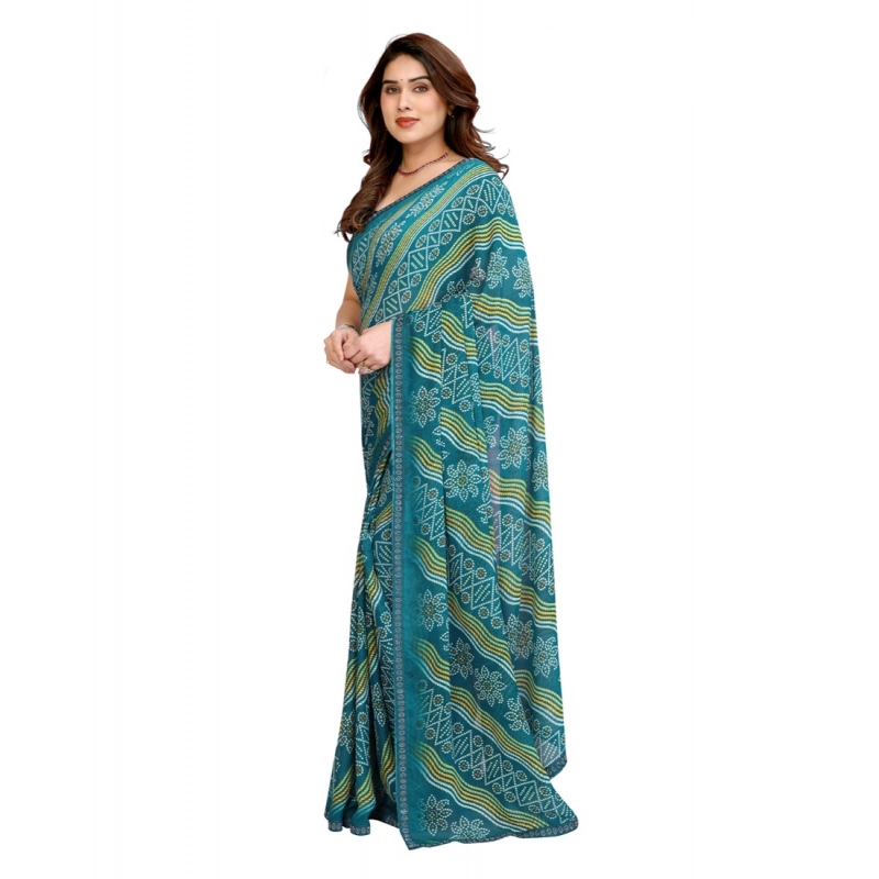 Women's Georgette Printed Saree With Unstitched Blouse 5.5Mtr (Sky Blue)