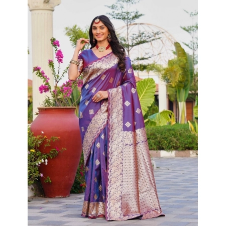 Generic Women's Jacquard Printed Saree With Unstitched Blouse 5.5Mtr (Purple)