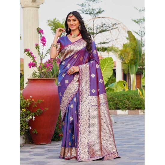 Generic Women's Jacquard Printed Saree With Unstitched Blouse 5.5Mtr (Purple)