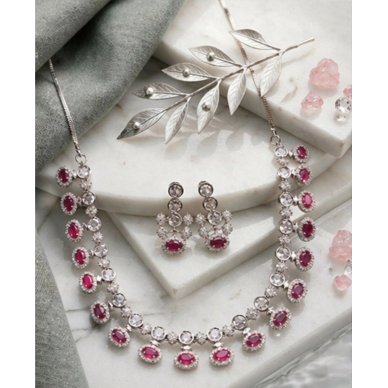 Generic Women's Brass Silver Plated Necklace set (Pink) Generic Women's Brass Silver Plated Necklace set (Pink)