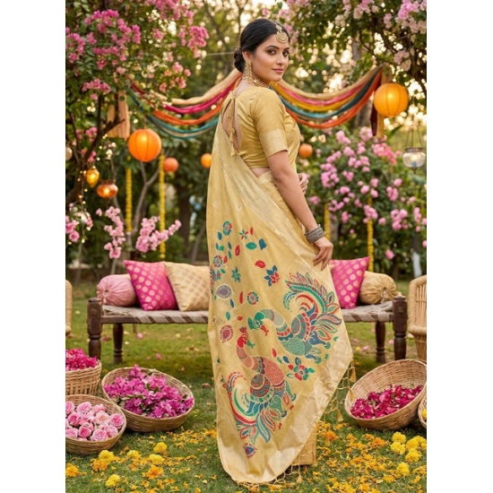 Generic Women's Linen Cotton Floral Embroidered Saree With Unstitched Blouse 5.5Mtr (Yellow) Generic Women's Linen Cotton Floral Embroidered Saree With Unstitched Blouse 5.5Mtr (Yellow)