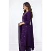 Generic Women's Georgette Ethnic Motif Round 3/4th Sleeve Kurti With Pant Dupatta Set (Purple)