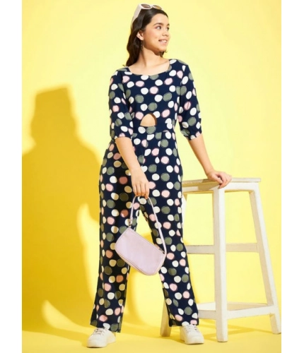 Generic Girl's Cotton Polka 3-4th Sleeve Jumpsuit (Multicolor)