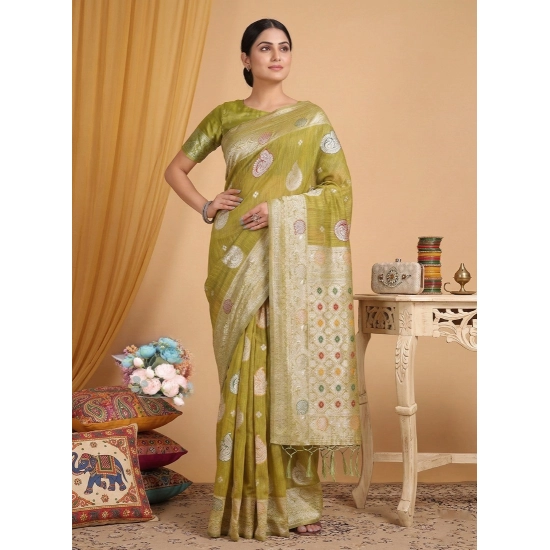 Generic Women's Linen Cotton Printed Saree With Unstitched Blouse 5.5Mtr (Mustard) Generic Women's Linen Cotton Printed Saree With Unstitched Blouse 5.5Mtr (Mustard)