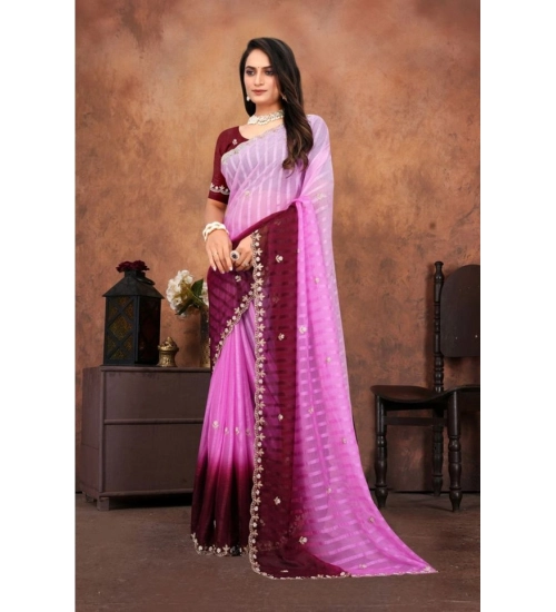 Generic Women's Chiffon Embroidred Saree With Unstitched Blouse 5.5Mtr (Pink)