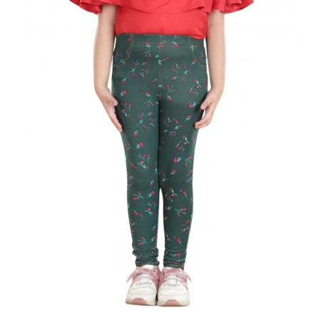 Generic Girl's Cotton Lycra Floral Elasticated Jeggings (Bottle Green) Generic Girl's Cotton Lycra Floral Elasticated Jeggings (Bottle Green)