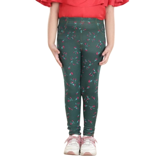 Generic Girl's Cotton Lycra Floral Elasticated Jeggings (Bottle Green) Generic Girl's Cotton Lycra Floral Elasticated Jeggings (Bottle Green)