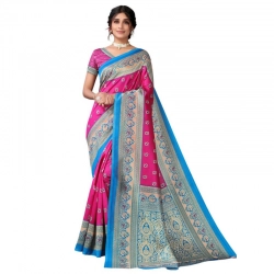 Generic Women's Litchi silk Printed Saree With Unstitched Blouse  5-6 Mtrs (Pink)
