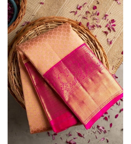 Generic Women's Soft Litchi Silk Jacquard Work Saree With Unstitched Blouse 5.5Mtr (Pink)