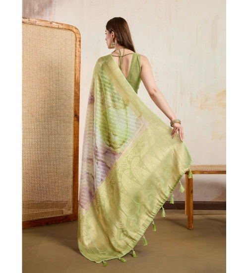 Generic Women's Viscose Printed Saree With Unstitched Blouse 5.5Mtr (Light Green)