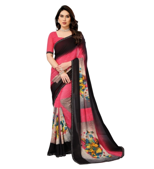 Generic Women's Georgette Printed Saree With Unstitched Blouse 5.5Mtr (Multicolor)