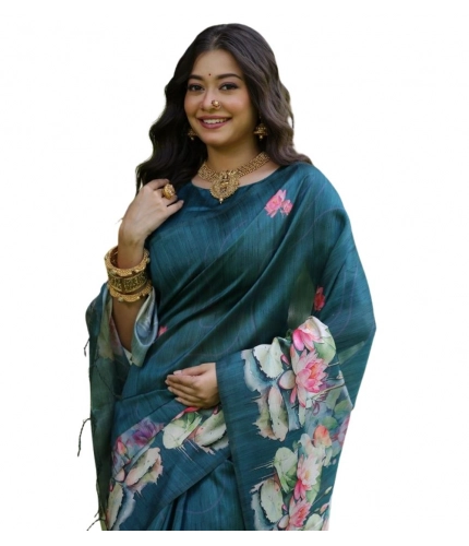 Generic Women's Faux_Tussar Floral Saree With Unstitched Blouse 5.5Mtr (Teal)