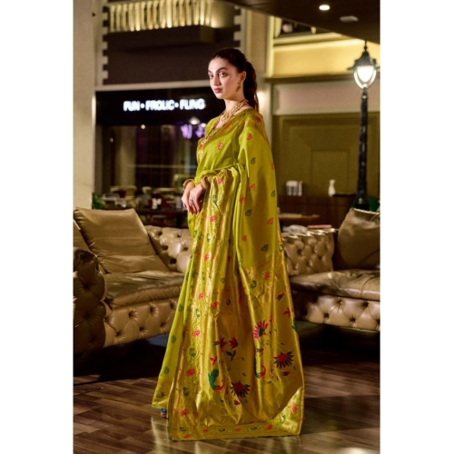 Women's Silk Blend Zari Woven Saree With Unstitched Blouse 5.5Mtr (Lime Green) Women's Silk Blend Zari Woven Saree With Unstitched Blouse 5.5Mtr (Lime Green)