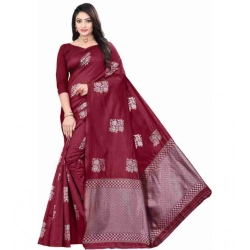 Generic Women's Soft Lichi Silk Printed Saree With Unstitched Blouse 5.5Mtr (Maroon)