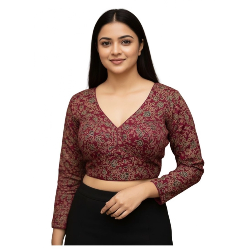 Generic Women's Ajrakh Cotton Printed V-Neck Padded Blouse (Maroon 38 Ready (Self Alterable 36–40) Generic Women's Ajrakh Cotton Printed V-Neck Padded Blouse (Maroon 38 Ready (Self Alterable 36–40)