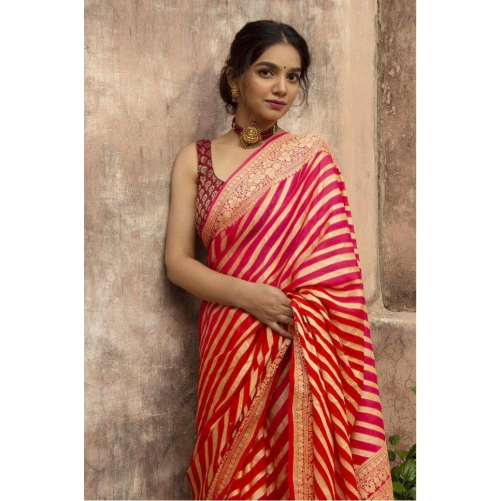 Generic Women's Soft Litchi Silk Jacquard Work Saree With Unstitched Blouse 5.5Mtr (Red) Generic Women's Soft Litchi Silk Jacquard Work Saree With Unstitched Blouse 5.5Mtr (Red)