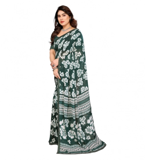 Generic Women's Georgette Printed Saree With Unstitched Blouse 5.5Mtr (Green)