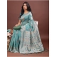 Generic Women's Linen Cotton Printed Saree With Unstitched Blouse 5.5Mtr (Sea Green)