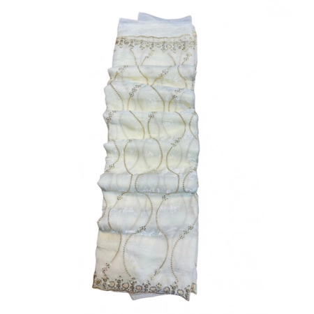 Generic Women's Slik Embellished Saree With Unstitched Blouse 5.5Mtr (White)