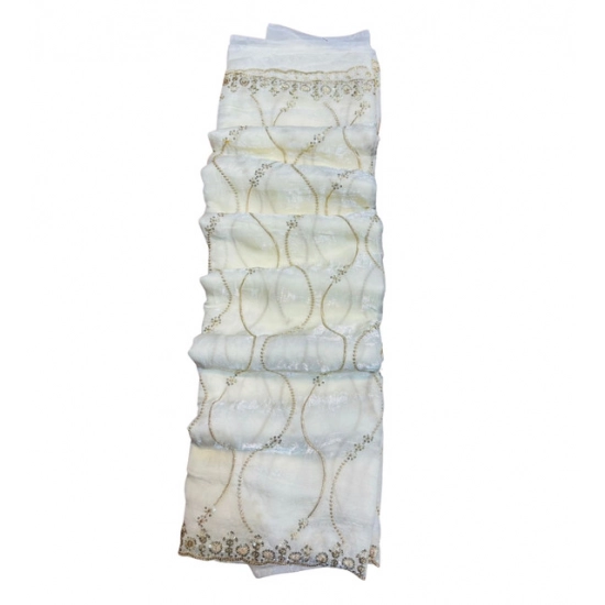 Generic Women's Slik Embellished Saree With Unstitched Blouse 5.5Mtr (White)