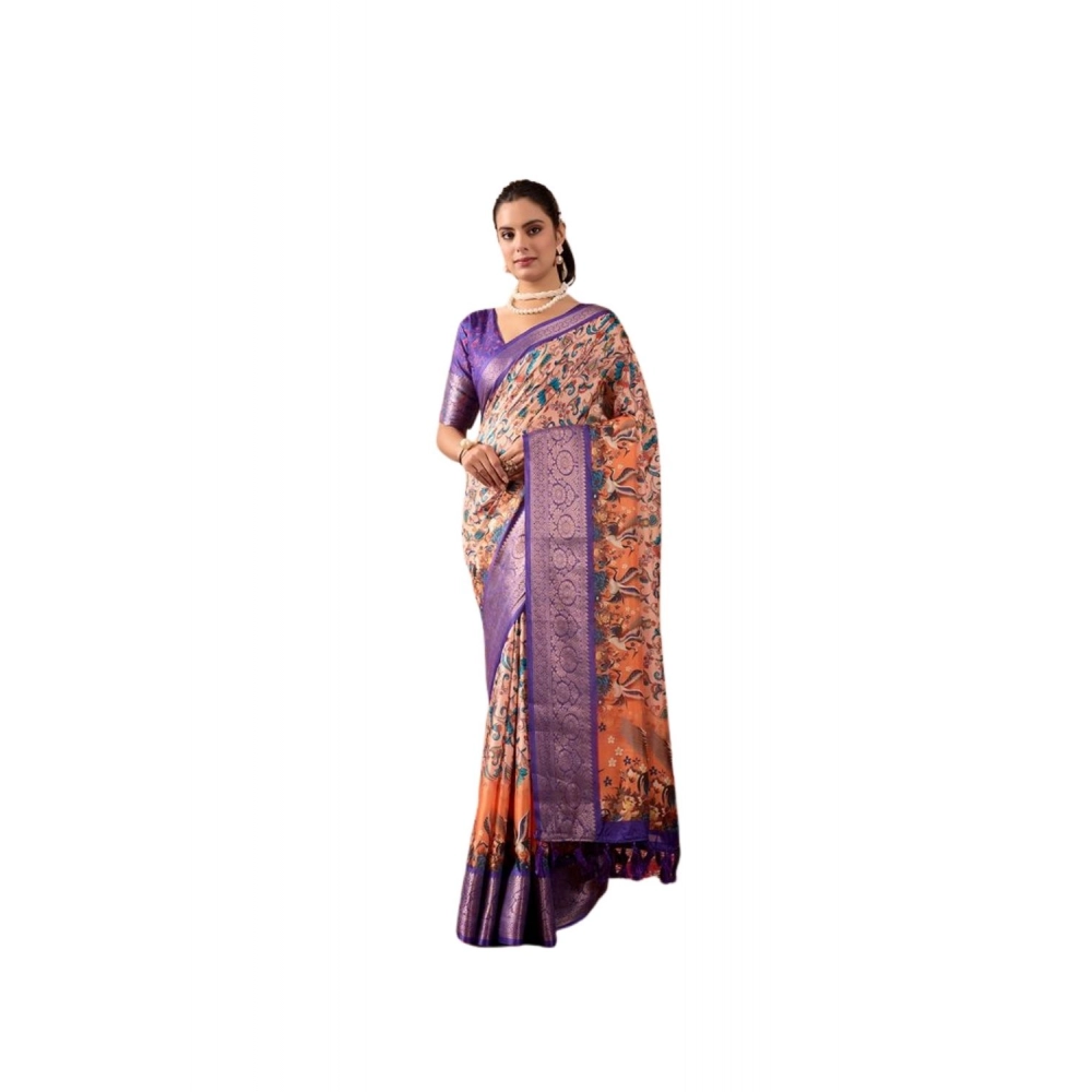 Generic Women's Faux_Silk Printed Saree With Unstitched Blouse 5.5Mtr (Orange)
