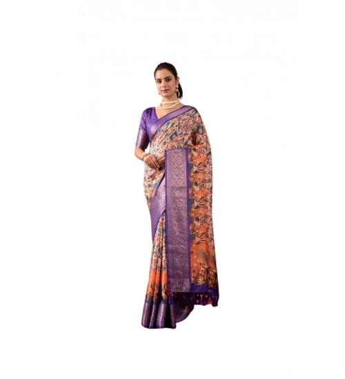 Generic Women's Faux_Silk Printed Saree With Unstitched Blouse 5.5Mtr (Orange)