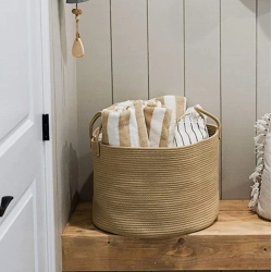 Generic Cotton Pack Of_1 14x12 Inch Laundry Storage Basket For Clothes (Beige)