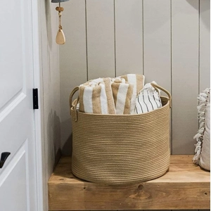 Generic Cotton Pack Of_1 14x12 Inch Laundry Storage Basket For Clothes (Beige)