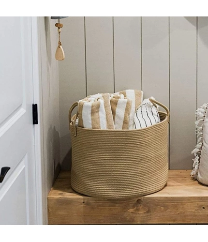 Generic Cotton Pack Of_1 14x12 Inch Laundry Storage Basket For Clothes (Beige)