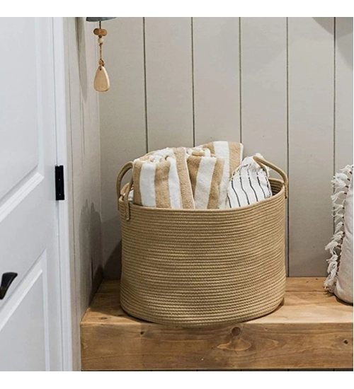 Generic Cotton Pack Of_1 14x12 Inch Laundry Storage Basket For Clothes (Beige)