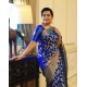 Generic Women's Litchi silk Printed Saree With Unstitched Blouse (Blue)