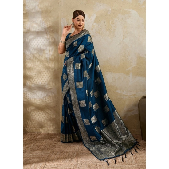 Generic Women's Silk Blend Printed Saree With Unstitched Blouse 5.5Mtr (Teal Blue) Generic Women's Silk Blend Printed Saree With Unstitched Blouse 5.5Mtr (Teal Blue)