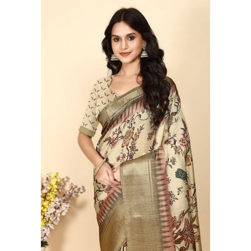 Generic Women's Cotton Silk Printed Saree With Unstitched Blouse 5.5Mtr (Cream) Generic Women's Cotton Silk Printed Saree With Unstitched Blouse 5.5Mtr (Cream)