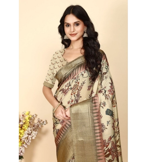 Generic Women's Cotton Silk Printed Saree With Unstitched Blouse 5.5Mtr (Cream) Generic Women's Cotton Silk Printed Saree With Unstitched Blouse 5.5Mtr (Cream)